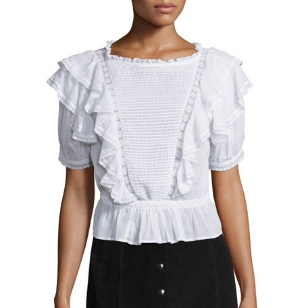 Isabel Marant Etoile Nathan Blouse White Ruffle Dentelle Lace Cotton Voile Top